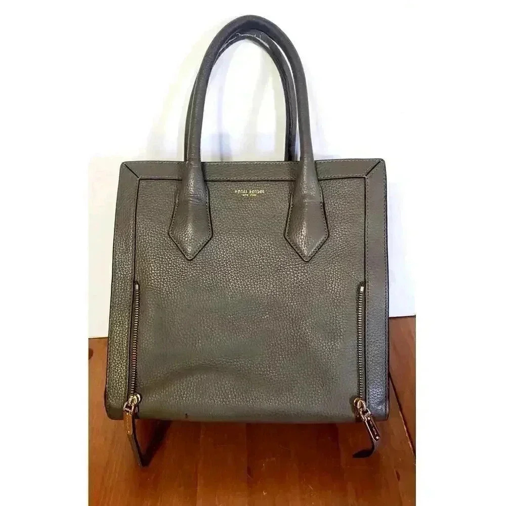 Henry Bendel genuine pebble leather tote bag large taupe in color